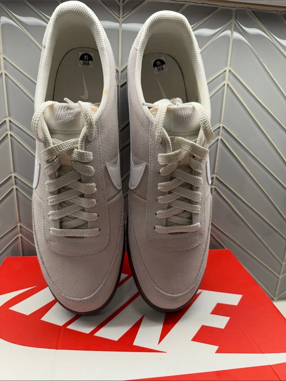 Nike Men’s Killshot 2 Gray Suede Sneakers with White Swoosh and Dark Gum Sole